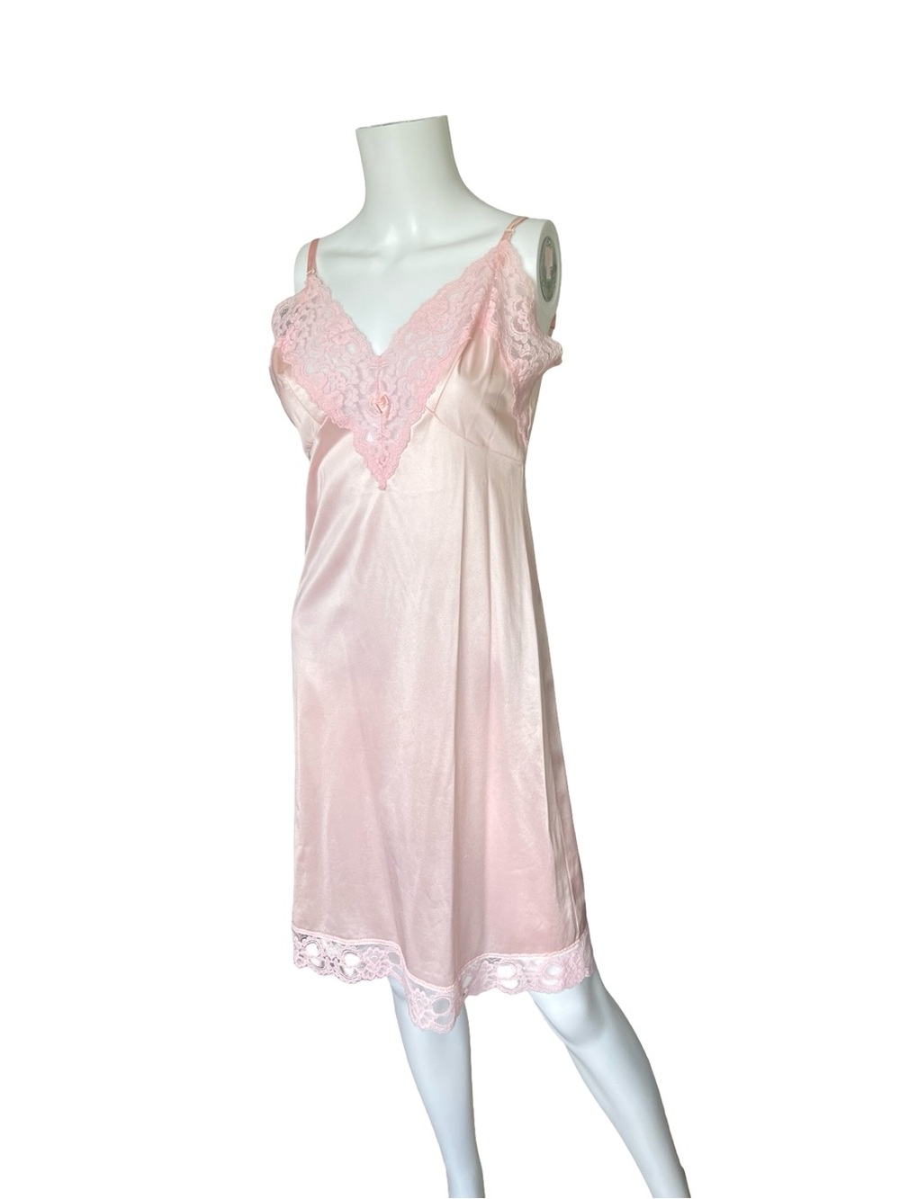 Vintage Ashley Taylor Pink Slip Dress Nightgown Nylon Lace Womens Size 34 - Picture 1 of 10